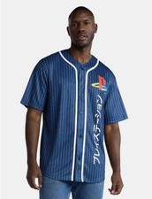 PlayStation Men s L Blue/White Striped Collar...