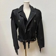 Open Road Fringe Leather Biker Jacket Black Women’s Size Small 