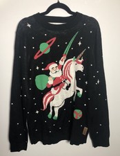 Tipsy Elves Ugly Christmas Sweater Santa Riding Unicorn - Size Large
