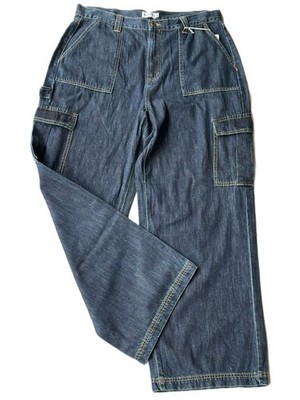 Classic Blue Cargo Jeans with Multiple Pockets, Durable Cotton Blend Denim
