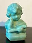 Van Briggle Pottery Blue Glaze Bust Child Reading Book Colorado Springs Markings