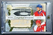 2015-16 UD The Cup ALEX OVECHKIN/MIKE GARTNER #13/15 Dual Scripted Sticks Auto