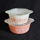 Vintage Pyrex Gooseberry Casserole Set 474-B 1.5, 475-B 2.5 with Lids