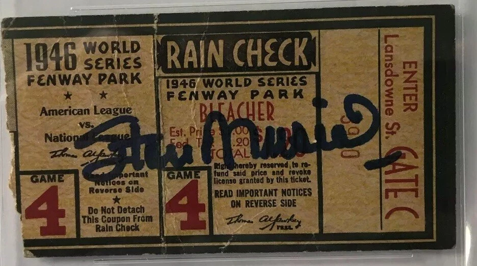 Boleto exitoso firmado por Stan Musial 1946 SERIE MUNDIAL GM 4 CARDINALS vs Red Sox Bas⚾️ Foto 3 de 4