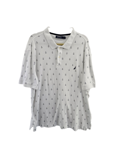 Nautica White S Sleeve Polo Navy Blue Anchor All Over Pattern. Mens Size XXL