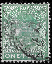 SOUTH AUSTRALIA SC#64.  1876 USED VF ERROR  BROKEN PRINT