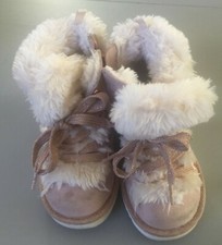 Baby Gap Girls Pink Fur Faux Leather Zip Up Ankle Boots Size 8