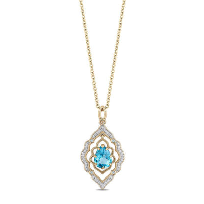 Aladdin Pear Cut Blue Topaz Arabesque Frame Pendant In 925 Sterling Silver