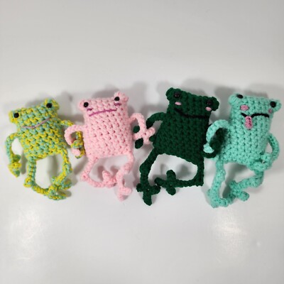 Handmade Leggy Froggy Crochet Plush Family of Four Cute Frog Plushies