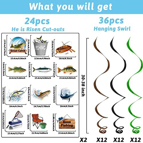60Pcs Gone Fishing Party Supplies Gone Fishing Banner Ceiling Streamers Fish ... - Bild 2 von 6