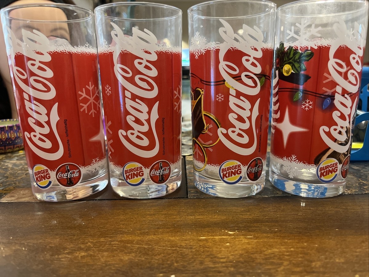 Lot of 4 Vintage German Santa Clause Burger King Coca-Cola Glasses