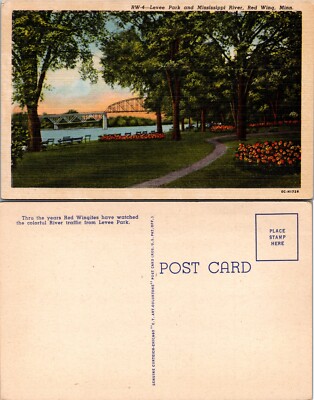 Levee Park and Mississippi River Red Wing Minnesota MN Postcard