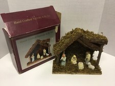Vintage Hand Crafted 6-Pc Nativity Set Porcelain Figures With Stable