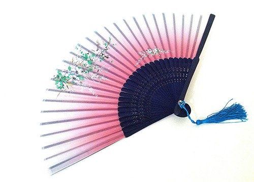 Chinese Bamboo Folding Handfan Hand Fan in Wisteria Flower Design - Picture 4 of 4