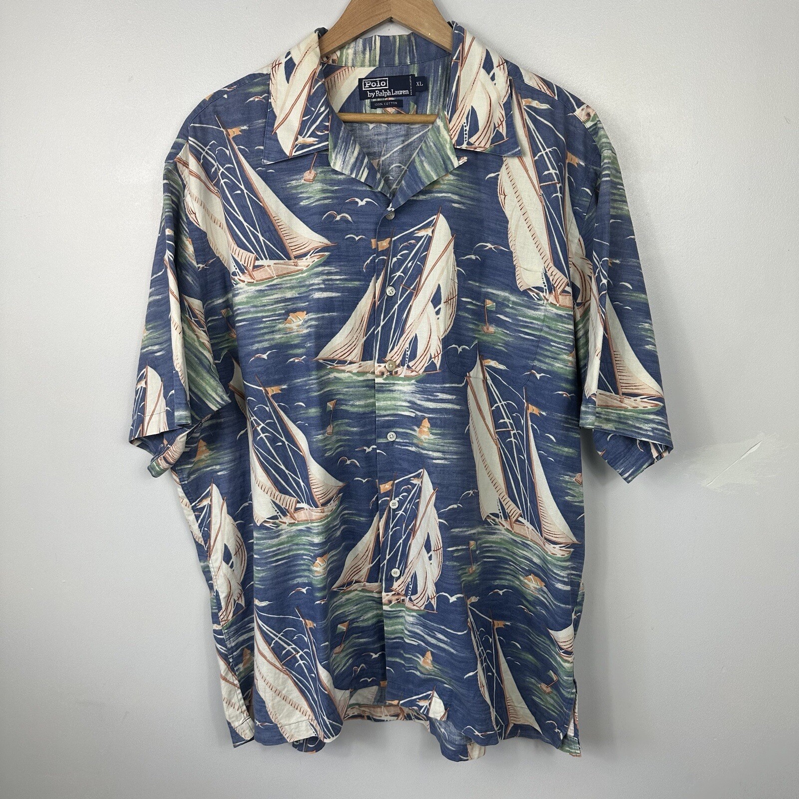 Polo Ralph Lauren Shirt, Sailing Yachting Boat AOP, Vintage Rare, Size Mens XL