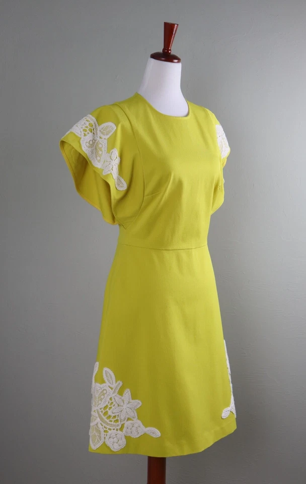 Vestido PEARL BY LELA ROSE NUEVO CON ETIQUETAS $465 Elástico Girasol Algodón Detalle Encaje Talla 2 Foto 3 de 4