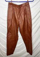 Avanti Leather Pants Tag Size 10 Rust Color Slit Pockets Vintage 1980s