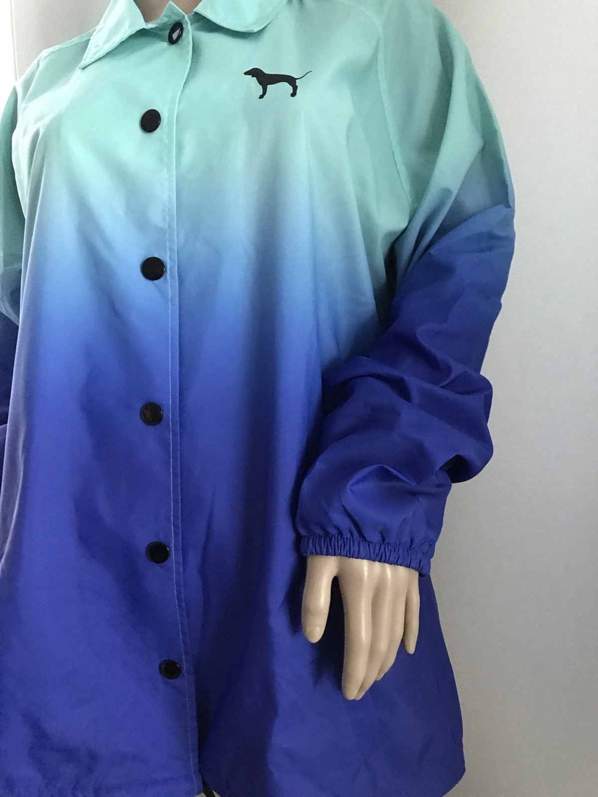 UNDERCOVER NWT VICTORIA'S SECRET PINK BLUE DIP DYE Snap FRONT Coaches Jacket Large