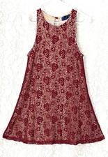 Floral Lace Red Dress Size S Sleeveless Knee Length Lined Cream Cutout Back
