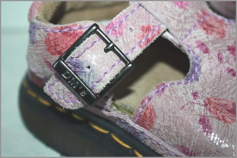 Dr Martens Enfants Sandales Compensées Cuir Motifs Fleurs Mauve T 33 TBE - Photo 4/4