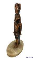 Vintage Egyptian Revival Copper Color Metal Casting Statue Onyx Base 9” Tall