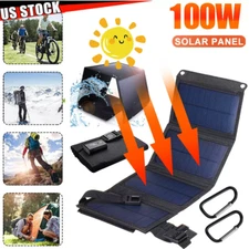 100W USB Solar Panel Folding Power Bank Outdoor Camping Hiking Phone Charger Kit
