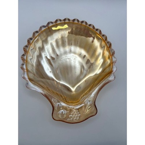 Vintage Carnival Glass Scallop Shell Shaped Plate Dish Marigold Peach Amber - Picture 3 of 3