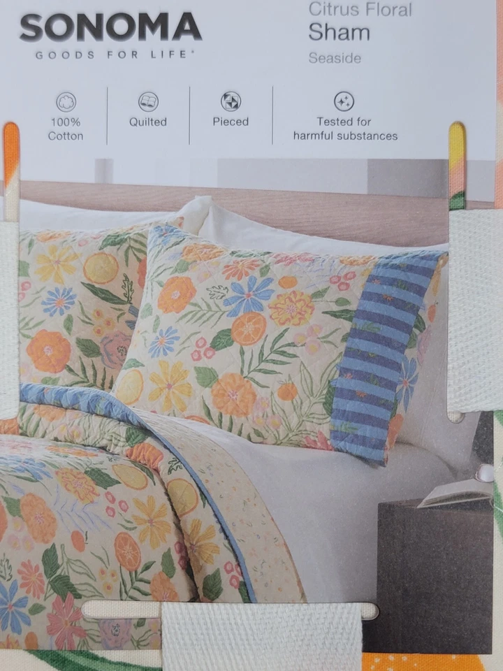 NUEVO Sonoma Almohada Sham Cítricos Floral King Size Goods for Life Algodón Reversible Foto 3 de 4