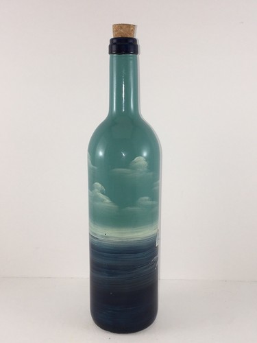 Hand Painted Lighthouse Sea Scene on Wine Bottle Sealed 12” Tall - Picture 3 of 9