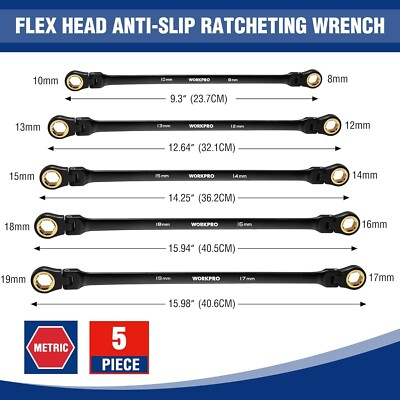 #ad WORKPRO Extra Long Flex Head Ratcheting Wrench Set Metric 8 19 mm 72 Teeth Cr V $60.99