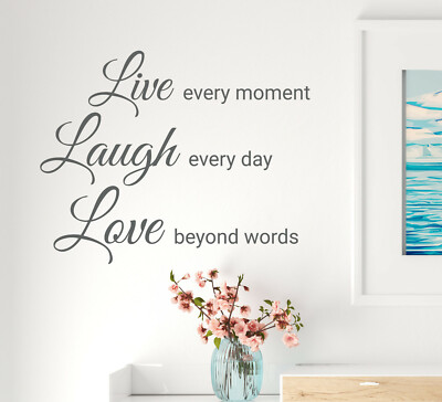 Wall Decal Live Laugh Love Motivational Words Vinyl GREY 22.5 in x 17.5 in gz328