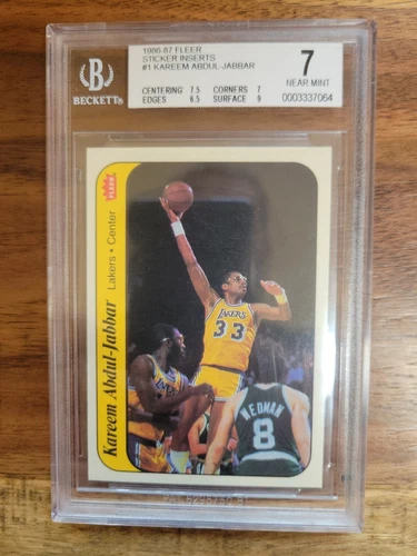 KAREEM ABDUL-JABBAR 1986-87 FLEER STICKER #1 BGS 7 NEAR MINT