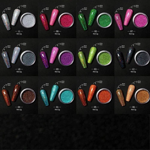 Holographic Nail Powder With Applicator Chrome Shimmer Mirror Glitter Pigment