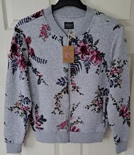 Bnwt Joules Millie Print Grey Floral Print Textured Jacket Size Uk 10
