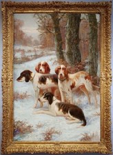 Handmade Old Master-Art Antique Oil Painting animal hunting dog on canvas 24x36"