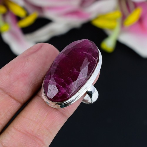 Lab Created Kashmir Ruby Gemstone Handmade Jewelry 925 Sterling Silver Ring - Picture 3 of 4
