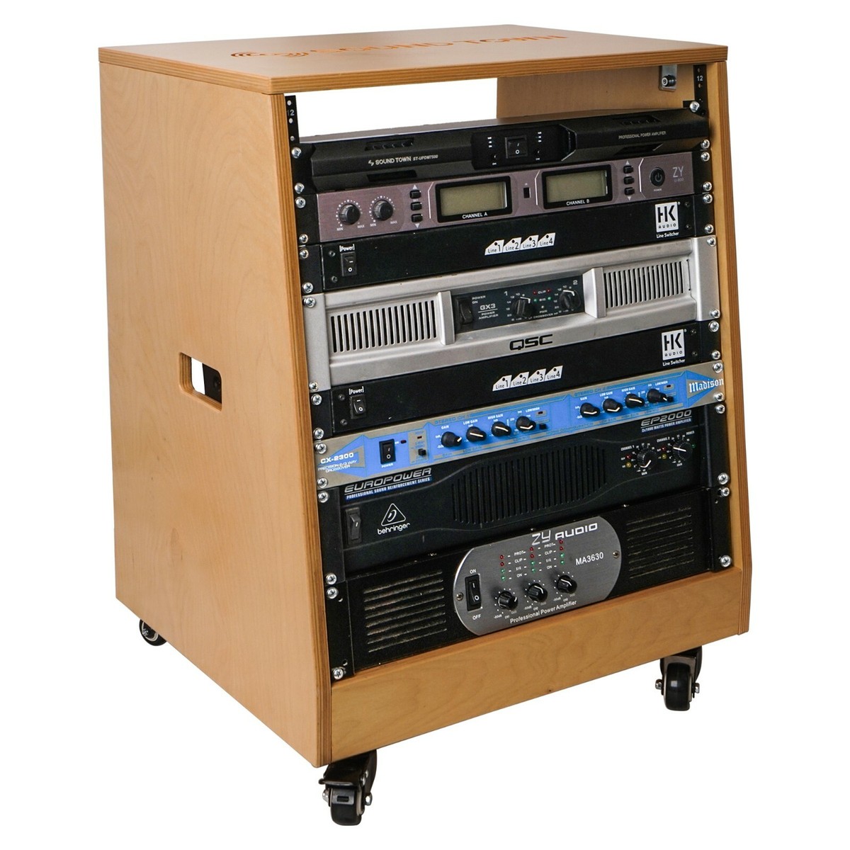 Sound Town DIY Slanted 12U Studio Rack, Plywood, Golden Oak (SDRK