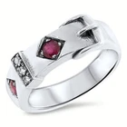 GENUINE RUBY & WHITE TOPAZ 925 STERLING SILVER VICTORIAN STYLE BUCKLE RING  #831