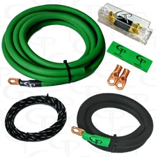 1/0 AWG GAUGE OFHC COPPER AMP INSTALL WIRING KIT GP CAR AUDIO GREEN BLACK WIRE  