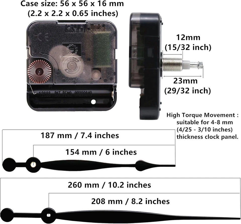 Quartz Wall Clock Movement Kit Battery Operated Large Hands DIY Repair Parts - Image 4 of 4