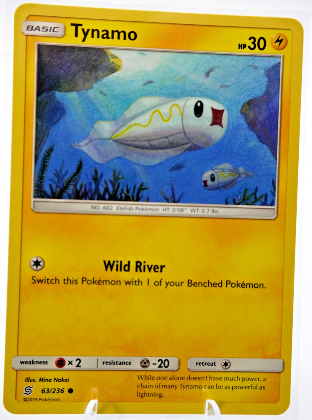 Tynamo 63/236 (NM, Pokemon Card, Unified Minds, 2019, Lightning, Common)