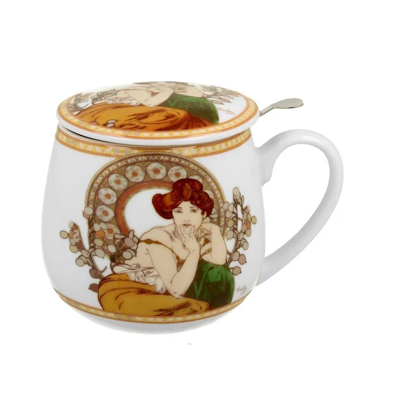 Teetasse mit Sieb und Deckel Alphonse Mucha Topas Duo Porzellan - Bild 2 von 3