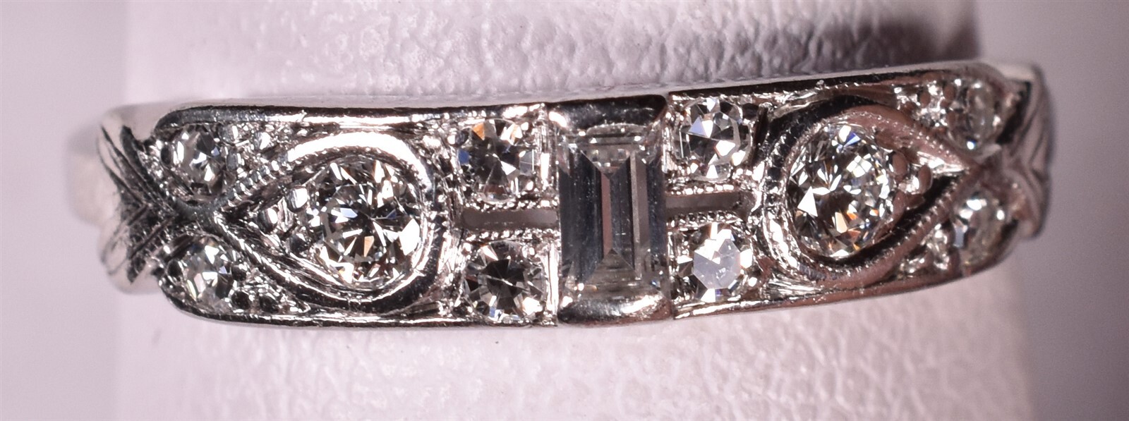 Antique Platinum Diamond Band Stack Ring Size 6 1… - image 1