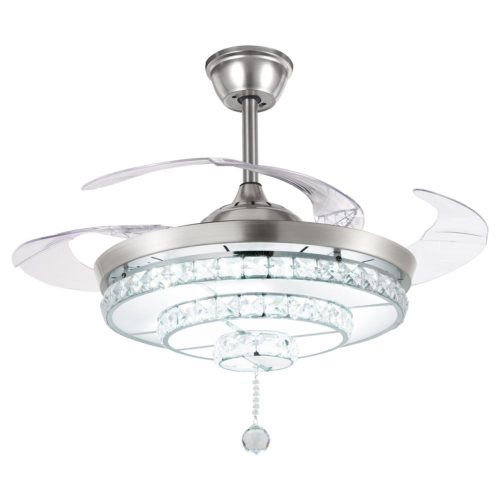 42-inch Silver Ceiling Fan with LED Light Crystal Chandelier Remote Control