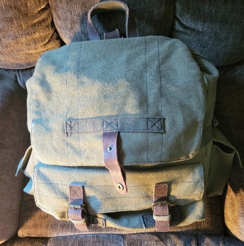 Canvas Backpack A. KURTZ Standard Issue Large Green Cotton Leather Trim Buckles - Picture 11 of 15