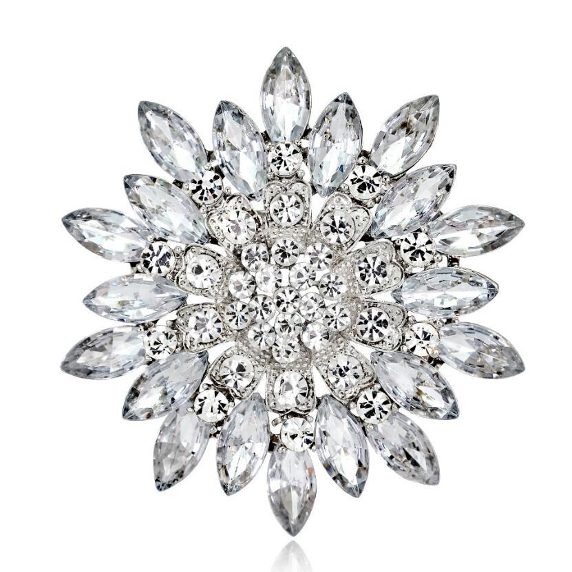 Avalaya Large Bridal Diamante Flower Brooch In Rhodium Plated Metal - Foto 6
