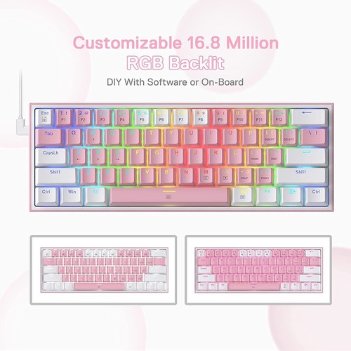 Redragon K617 RGB Mechanische Gaming-Tastatur mit 61 Tasten Pink/Weiß - Bild 5 von 10