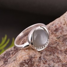 Lotus Flower Sterling Silver Ring With Gray Moonstone Yoga Meditation Ring
