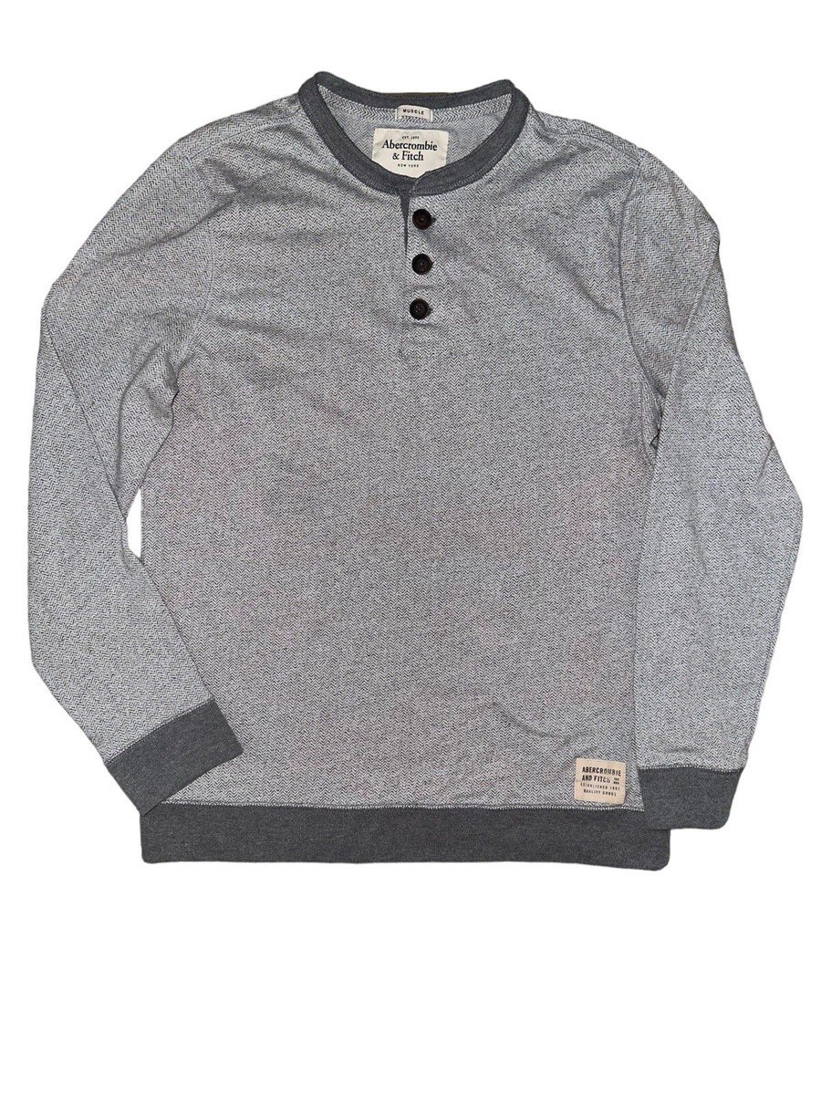トップス vintage Abercrombie&Fitch Henry knit top Abercrombie & Fitch Vintage Shirt Mens M Muscle Logo Gray Henley