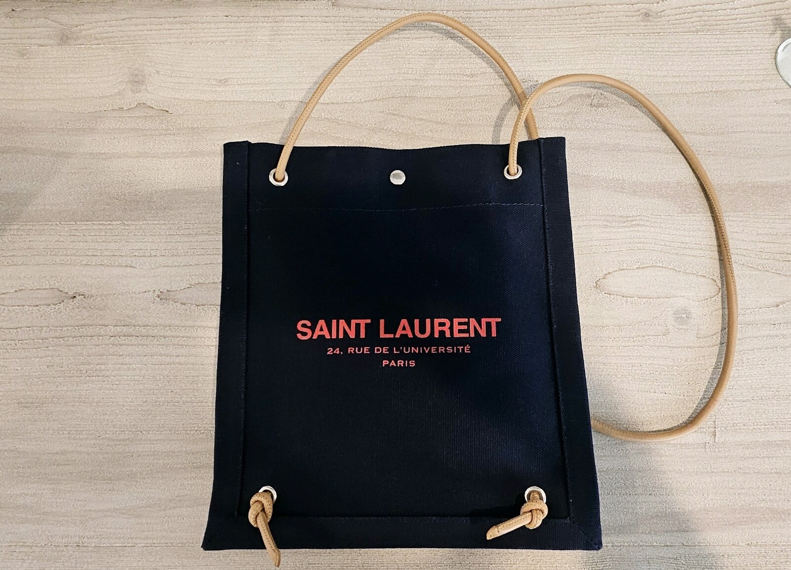 Borsa a tracolla Saint Laurent Paris logo tela pelle blu navy nuova